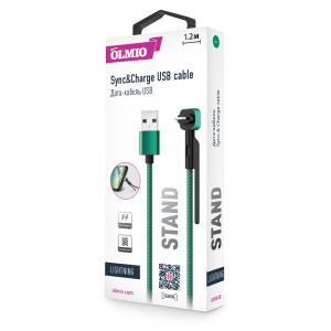 Купить Кабель Olmio STAND USB2.0-Lightning 2.1A 1.2m текстиль Fashion Green