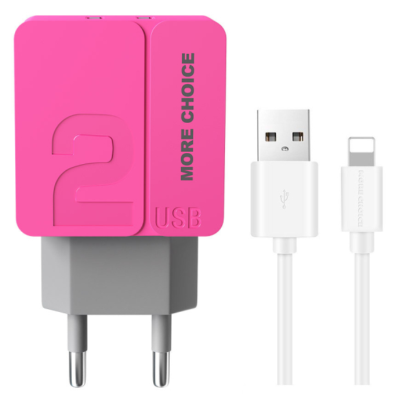 Купить СЗУ 2USB 2.4A для Lightning 8-pin More choice NC46i 1м (Pink)