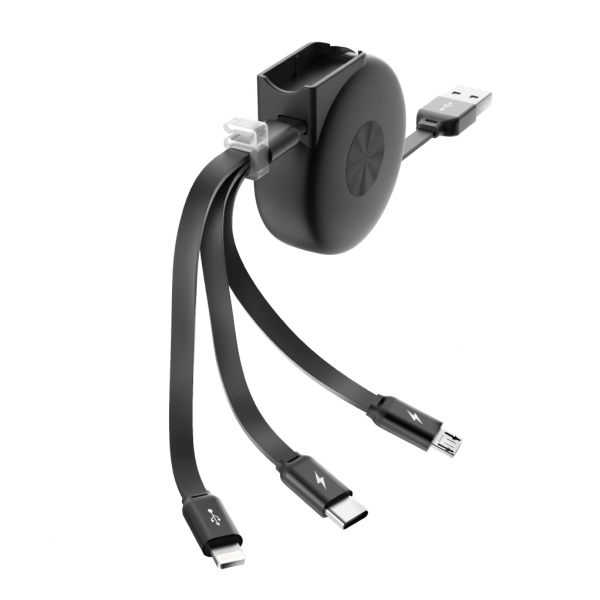 Купить Кабель OLMIO SLIDE, USB 2.0 - 3-в-1, microUSB/lightning/typeC, раздвижной, 1м, 2.1A