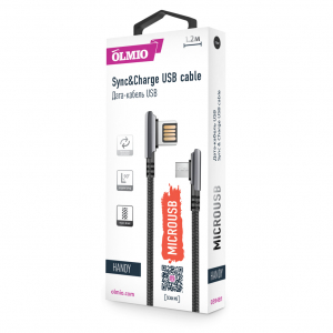 Купить Кабель OLMIO HANDY USB 2.0 - microUSB 1.2м 2.1A угловой, двухсторонний черный