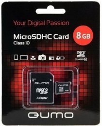 Купить Карты памяти Карта памяти MicroSD 8Gb Qumo+переходник SD 17608 Class 10 черно-красная