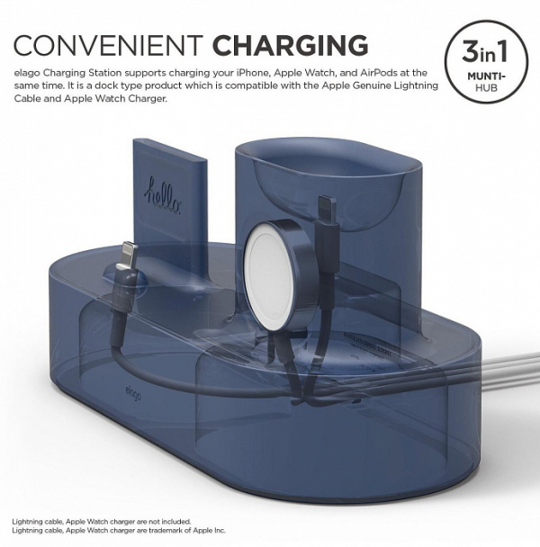 Купить Зарядная станция из силикона 3 in 1 Elago Charging hub - iPhone /Apple Watch / AirPods / Jean Indigo