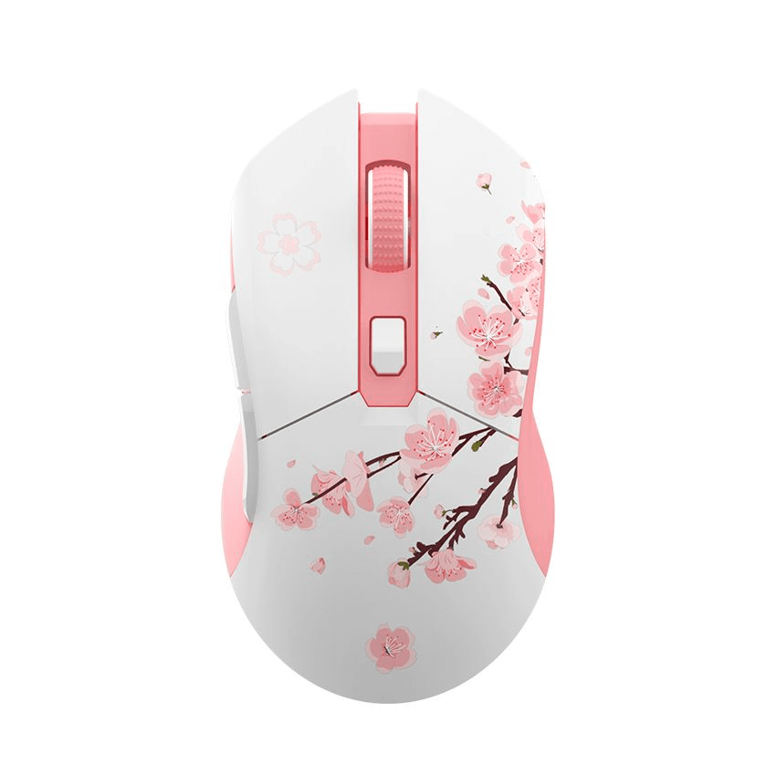 Купить Мышь игровая беспроводная Dareu EM901X Sakura Pink (розовая сакура), DPI 400/800/1600/3200/6400/12000, подключение: проводное+2.4GHz, подсветка RGB, с зарядной станцией, встроенный аккумулятор 930mAh, размер 124x67x39мм