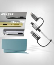 Купить Кабель Qumo MFI 22036 Type-C+Apple 8 pin+Micro (1м, в оплетке, стальные коннекторы)