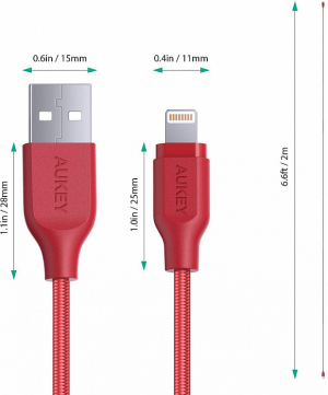 Купить Кабель Aukey MFi Lightning 8 pin Sync and Charging Cable L 2m красный LLTS148184