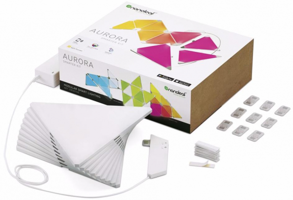 Купить Светильник светодиодный Nanoleaf Aurora Smarter Kit, состоит из 9 независимых панелей