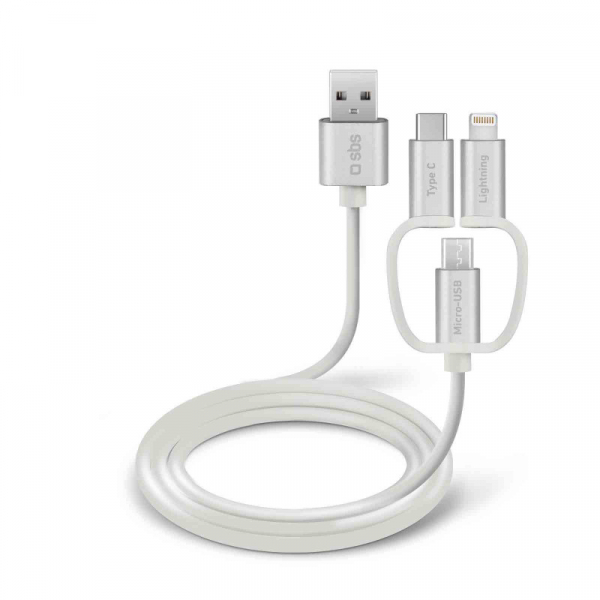 Купить SBS кабель USB to micro-USB cable with Lightning MFI and Type-C adapters, 1,2 m lenght, white color