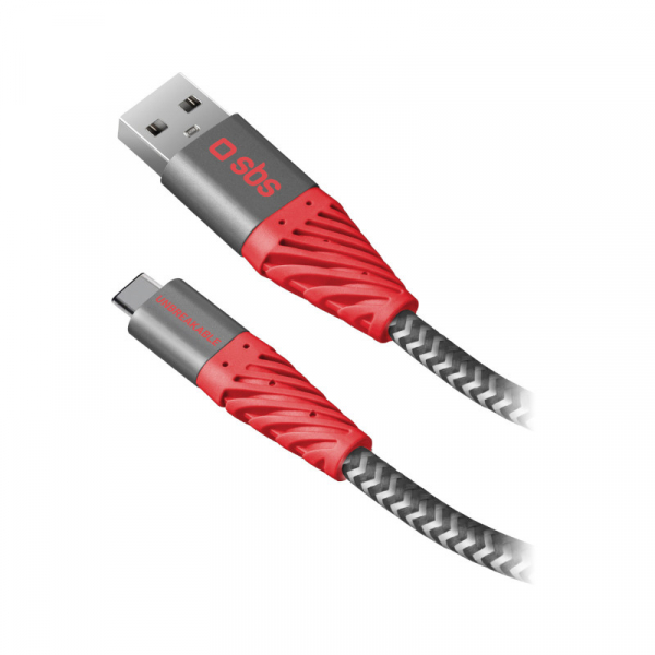 Купить Зарядный кабель светоотражающий USB-Type-C, 2м красный с черным