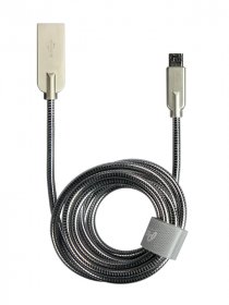 Купить Кабель Partner Steely USB 2.0 - microUSB 2,1A серебро металлические штекеры металлическая оплетка
