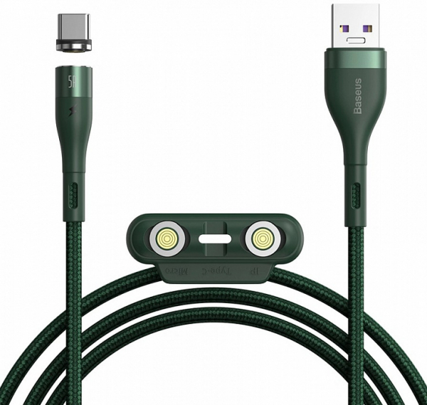 Купить Кабель Baseus Zinc Magnetic (CA1T3-B06) USB-A to Lightning/USB-C/MicroUSB 1m (Green) 1166071