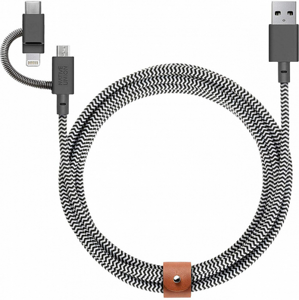 Купить Кабель зарядный Native Union BELT CABLE UNIVERSAL Micro-USB/Lightning/USB-C (3 в 1), 2 м.,цвет зебра