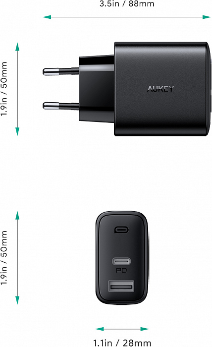 Купить Сетевое зарядное устройство Aukey Swift Mix Dual-Port 20W PD + Aipower 12W