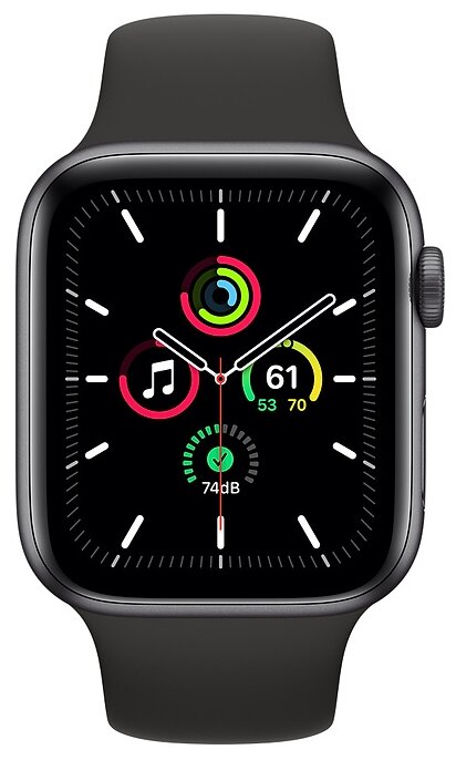 Купить Часы Apple Watch SE GPS 44мм корпус из алюминия серый космос + ремешок черный (MYDT2RU/A)