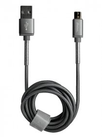 Купить Кабель Partner HD USB 2.0 - microUSB 1.2м 2,1A серый металлические штекеры нейлон пружинный сгиб