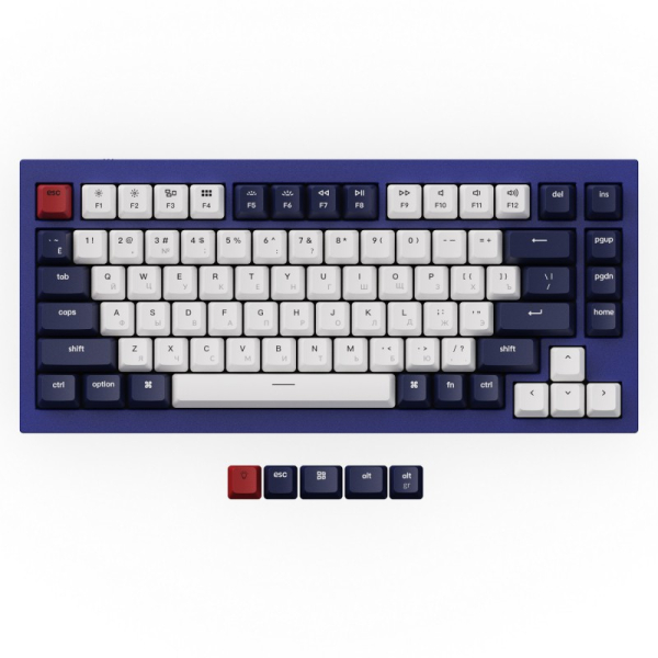 Купить Механическая клавиатура QMK Keychron Q1, 84 клавиши, алюминиевый синий корпус, RGB подсветка, Gateron G Phantom Red Switch
